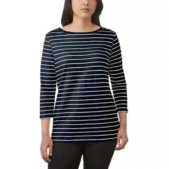 PT Pink Tartan Shirt Nautical Stripes Navy White Three Quarter Sleeves Women's M - Picture 1 of 9
